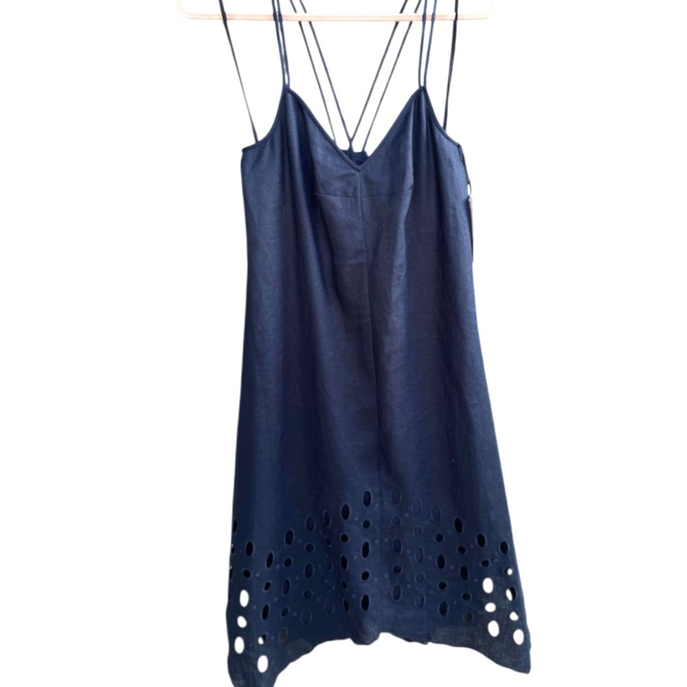 WORTH Navy Eyelet Hem Slip Dress 8